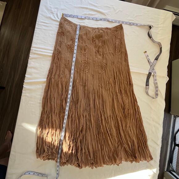 Vtg Y2K 2000s Tan Embroidered Maxi Skirt Sz L Boho Cottagecore Forest Fairy - Picture 7 of 7